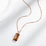 Kinel-collar con colgante de circón Natural para mujer, color marrón claro, cuadrado Simple, Color oro rosa 585, joyería diaria de alta calidad 4