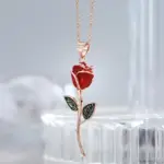 Kinel-collar con colgante de rosa creativo único para mujer, moda 585, Color oro rosa con esmalte rojo, joyería fina Vintage para uso diario 5