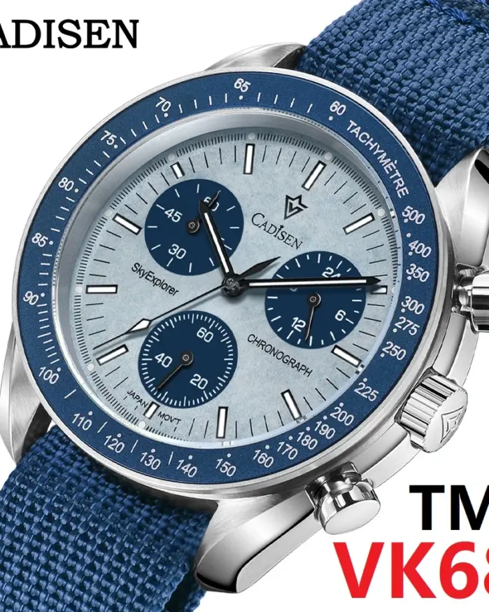 Relojes CADISEN nuevos para hombre, reloj de pulsera de cuarzo de lujo para hombre, cristal con revestimiento AR de zafiro, cronógrafo automático VK68 Speed. 1