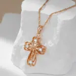 Kinel-collar con colgante de Cruz de Iglesia Ortodoxa para mujer, Color oro rosa 585, accesorios de circón Natural, crucifijo, joyería de Jesús 3