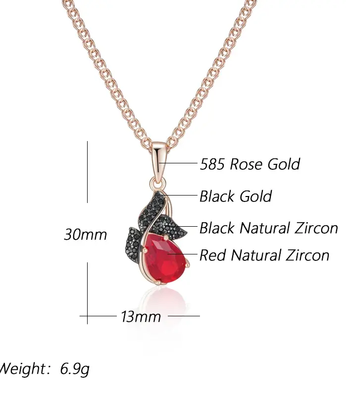 Kinel-collar con colgante de circón Natural rojo brillante para mujer, chapado en oro rosa 585, joyería Retro fina diaria de alta calidad 2