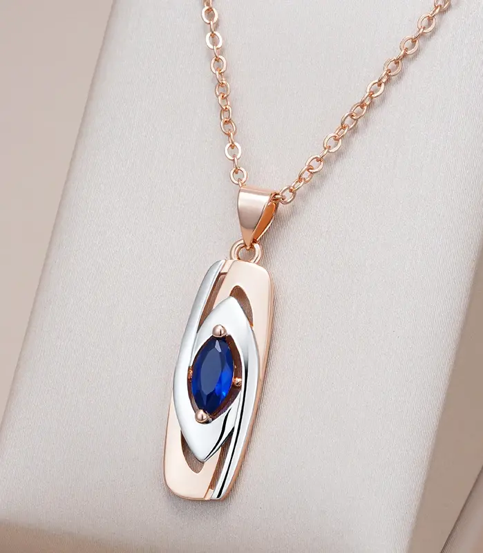 Kinel-Colgante de piedra azul de lujo para mujer, collar con colgante de circón Natural de oro blanco mezclado 585, joyería de boda a la moda 1