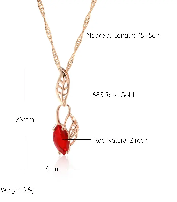 Kinel-collar con colgante de circón Natural rojo de lujo para mujer, Color oro rosa 585, flor Vintage, joyería fina para fiesta de boda y uso diario 2