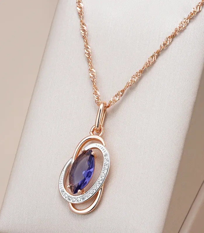 Kinel inusual brillante púrpura colgante de circón Natural collar para mujer de lujo 585 Color oro rosa boda fiesta joyería fina diaria 1