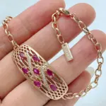 Kinel-pulsera de lujo de Color oro rosa 585, accesorios de circonita Natural roja brillante a la moda, joyería de boda étnica Vintage 1