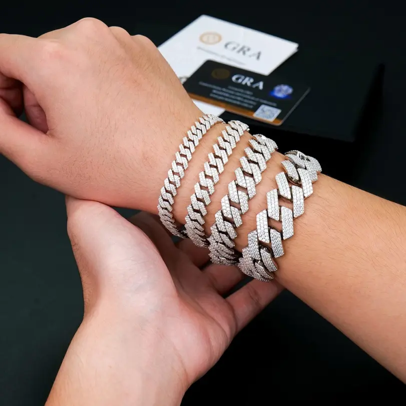 KNOBSPIN GRA certificado D VVS1 pulsera cubana de moissanita 8mm/10mm/12mm/14mm pulseras cubanas de plata esterlina s925 para mujer y hombre 6