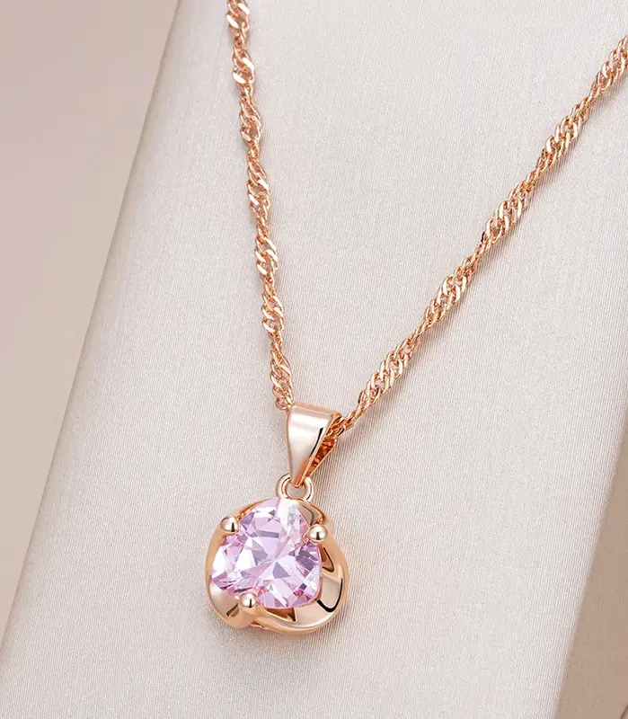 Kinel-collar de circón Natural rosa romántico para mujer, oro rosa 585, regalo de pareja de lujo, colgante Simple, joyería fina diaria 1