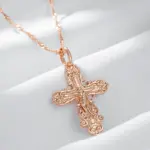 Kinel-collar con colgante de cruz de Color oro rosa 585, lujo, para mujeres y hombres, Iglesia Ortodoxa, Jesús, abalorio brillante, joyería fina diaria 6