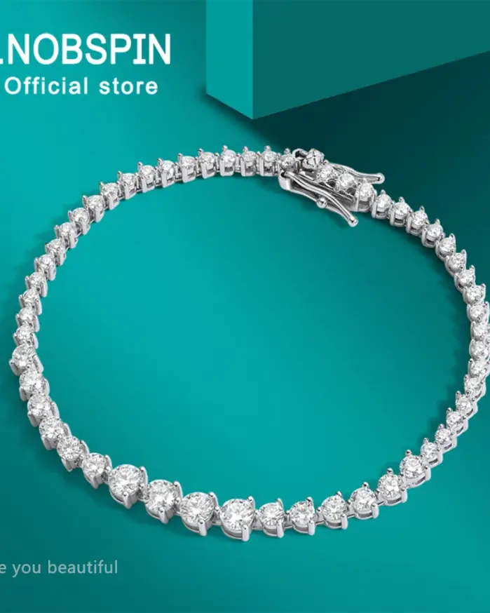 KNOBSPIN Pulsera de tenis de moissanita graduada de plata de ley 925 con 3 puntas y piedras de 2-3-4mm, ideal para bodas y cumpleaños, regalo para mujer 1