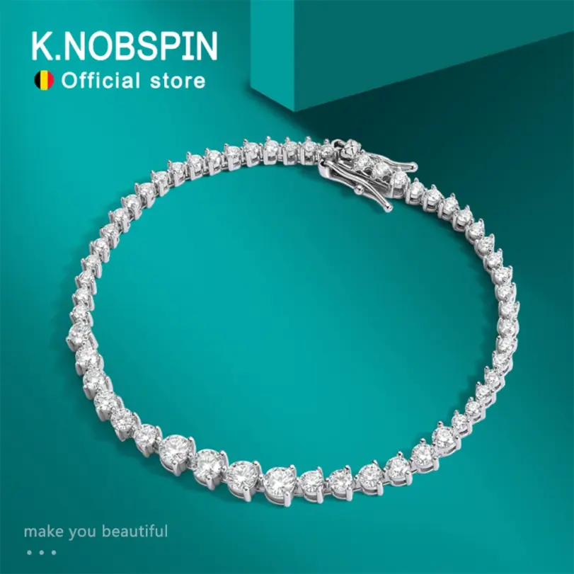 KNOBSPIN Pulsera de tenis de moissanita graduada de plata de ley 925 con 3 puntas y piedras de 2-3-4mm, ideal para bodas y cumpleaños, regalo para mujer 1 KNOBSPIN Pulsera de tenis de moissanita graduada de plata de ley 925 con 3 puntas y piedras de 2-3-4mm, ideal para bodas y cumpleaños, regalo para mujer 1