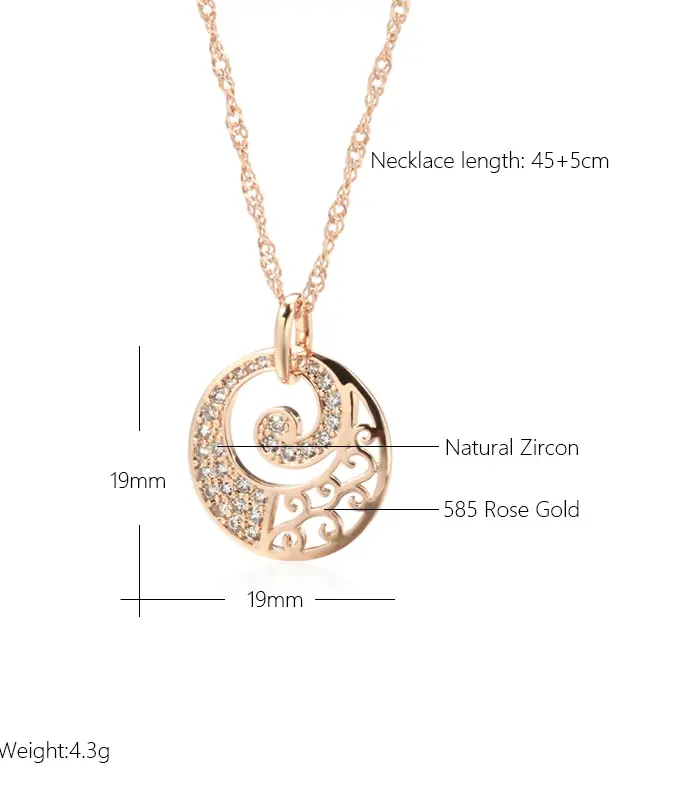 Kinel-collar con colgante de oro rosa 585 de lujo para mujer, flor de cristal, circón Natural, boda nupcial, joyería fina diaria de alta calidad 2