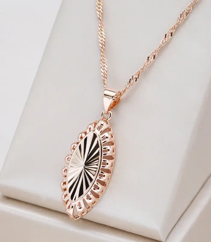 Kinel nueva moda collar con colgante brillante para mujer rombo hueco creativo inusual 585 Color oro rosa joyería étnica Vintage 1