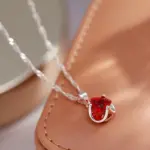 Kinel nuevo collar romántico de circón Natural rojo para mujer 585 oro rosa regalo de pareja de lujo colgante Simple joyería fina diaria 3