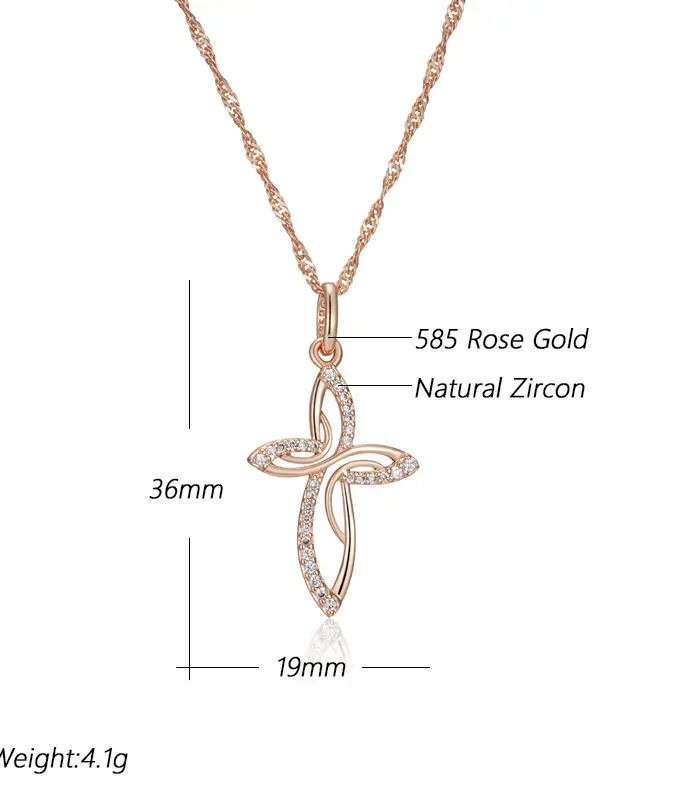 Kinel-collar con colgante de cruz de Color oro rosa 585, lujo, para mujeres y hombres, Iglesia Ortodoxa, Jesús, abalorio brillante, joyería fina diaria 2