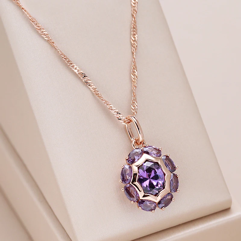 Kinel inusual brillante ovalado púrpura colgante de circón Natural collar para mujer de lujo 585 Color oro rosa joyería diaria de fiesta 1 Kinel inusual brillante ovalado púrpura colgante de circón Natural collar para mujer de lujo 585 Color oro rosa joyería diaria de fiesta 1