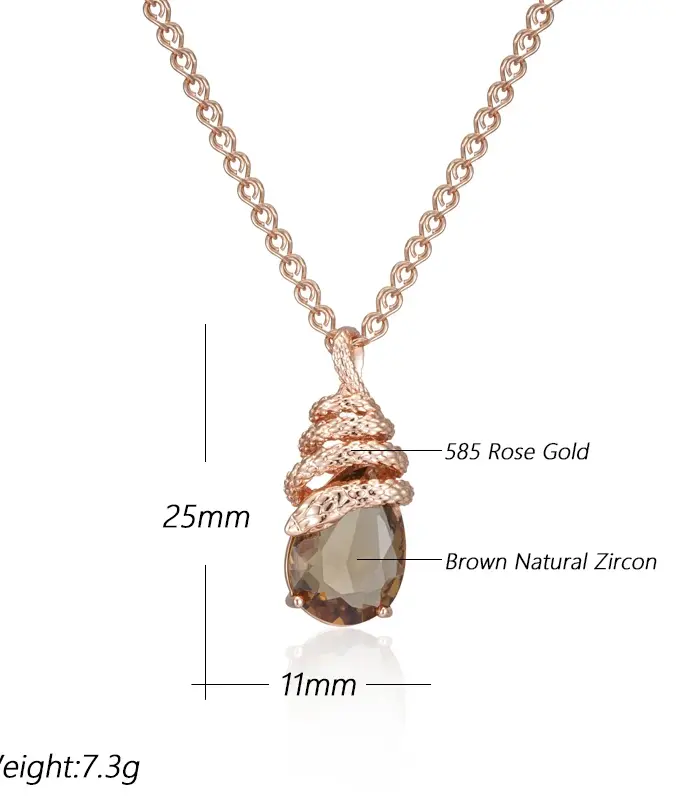 Kinel, collar con colgante de serpiente de circón Natural marrón único para mujer, tendencia 585, Color oro rosa, joyería Animal de alta calidad 2
