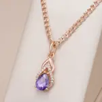 Kinel-collar con colgante de circonita Natural para mujer, gota de agua púrpura brillante, Color oro rosa 585, joyería fina Vintage para fiesta diaria 1