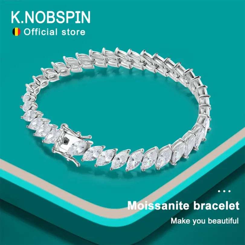 KNOBSPIN-pulseras de tenis de moissanita certificadas con corte Marquesa de 0,5 quilates para mujer, joyería fina chapada en plata de ley S925 de oro de 18k 1 KNOBSPIN-pulseras de tenis de moissanita certificadas con corte Marquesa de 0,5 quilates para mujer, joyería fina chapada en plata de ley S925 de oro de 18k 1