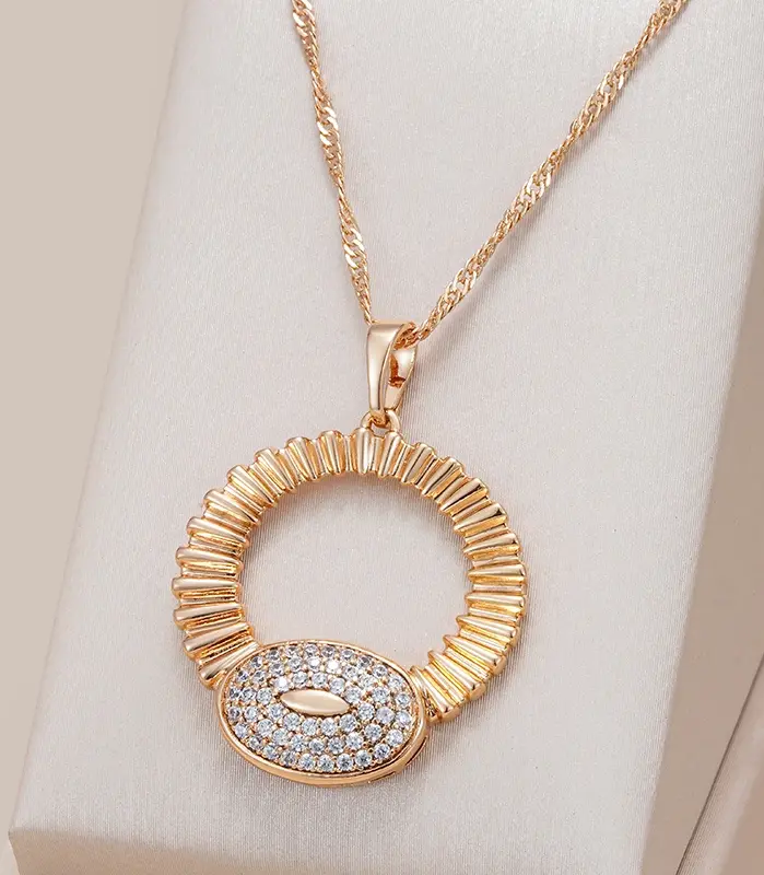 Kinel-collar con colgante grande de circonita Natural brillante para mujer, Color oro rosa 585, accesorios finos diarios, joyería 1