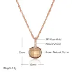 Kinel-collar con colgante de circón Natural para mujer, redondo, marrón claro, Simple, Color oro rosa 585, joyería diaria de alta calidad 2