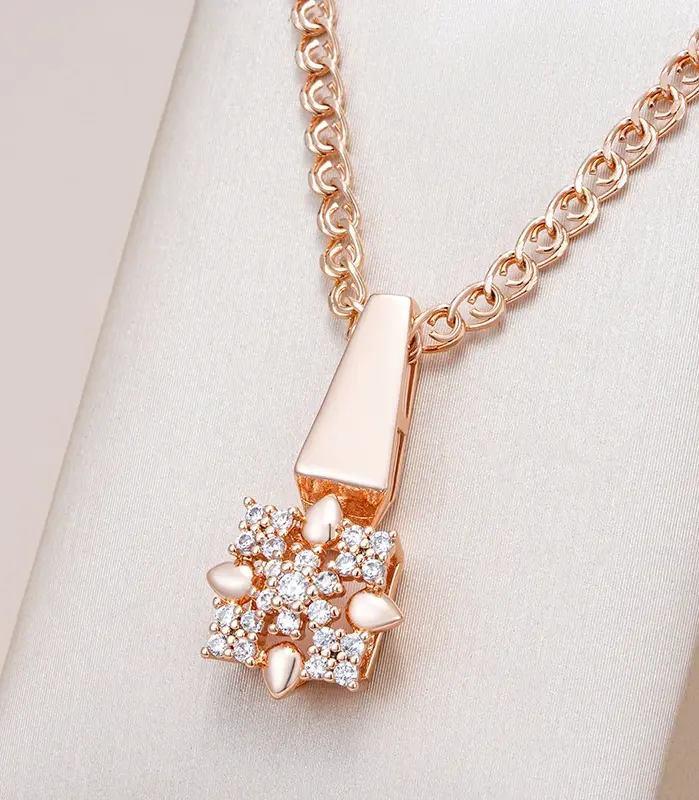 Kinel-collar con colgante de flor de cristal para mujer, Color oro rosa 585, accesorios de circón Natural totalmente brillante, joyería fina diaria 1
