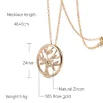Kinel-collar con colgante de árbol de la suerte para mujer, Color oro rosa 585, colgante de circón Natural a la moda, joyería Vintage fina diaria 2