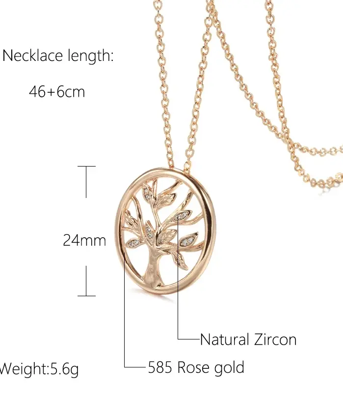 Kinel-collar con colgante de árbol de la suerte para mujer, Color oro rosa 585, colgante de circón Natural a la moda, joyería Vintage fina diaria 2