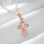 Kinel-collar de lujo con colgante de Cruz para hombres y mujeres, Color oro rosa, Iglesia Ortodoxa, Jesús, brillante, encanto, joyería fina diaria, 585 6