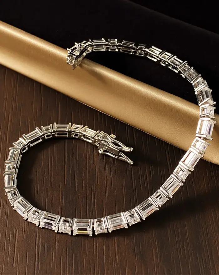 Pulsera de tenis KNOBSPIN con moissanita de corte esmeralda/ascher, plata de ley 925 chapada en oro blanco con certificado GRA, para mujer y hombre 2