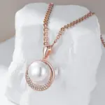 Kinel-collar con colgante de perlas geométricas para mujer, Color oro rosa 585, con circonita Natural, joyería de boda étnica bohemia 5