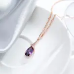 Kinel-collar con colgante largo para mujer, Color oro rosa 585, gota de agua, circonita Natural púrpura, joyería fina para uso diario, regalo 4