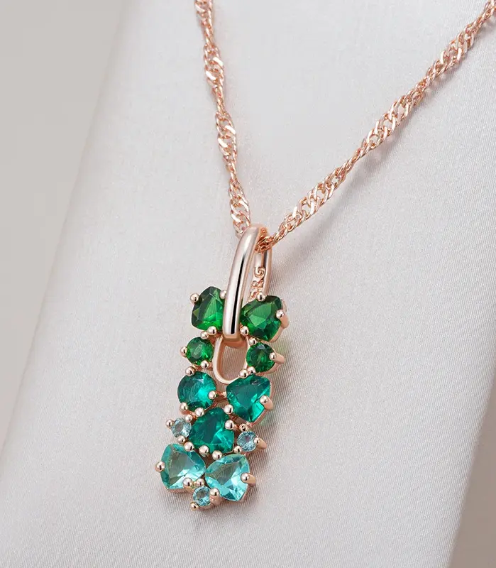 Kinel-collar con colgante de circón Natural verde brillante para mujer, tendencia 585, Color oro rosa, joyería fina para boda, regalo de cristal 1