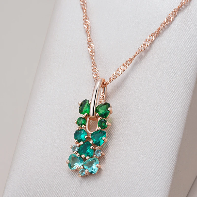 Kinel-collar con colgante de circón Natural verde brillante para mujer, tendencia 585, Color oro rosa, joyería fina para boda, regalo de cristal 1 Kinel-collar con colgante de circón Natural verde brillante para mujer, tendencia 585, Color oro rosa, joyería fina para boda, regalo de cristal 1