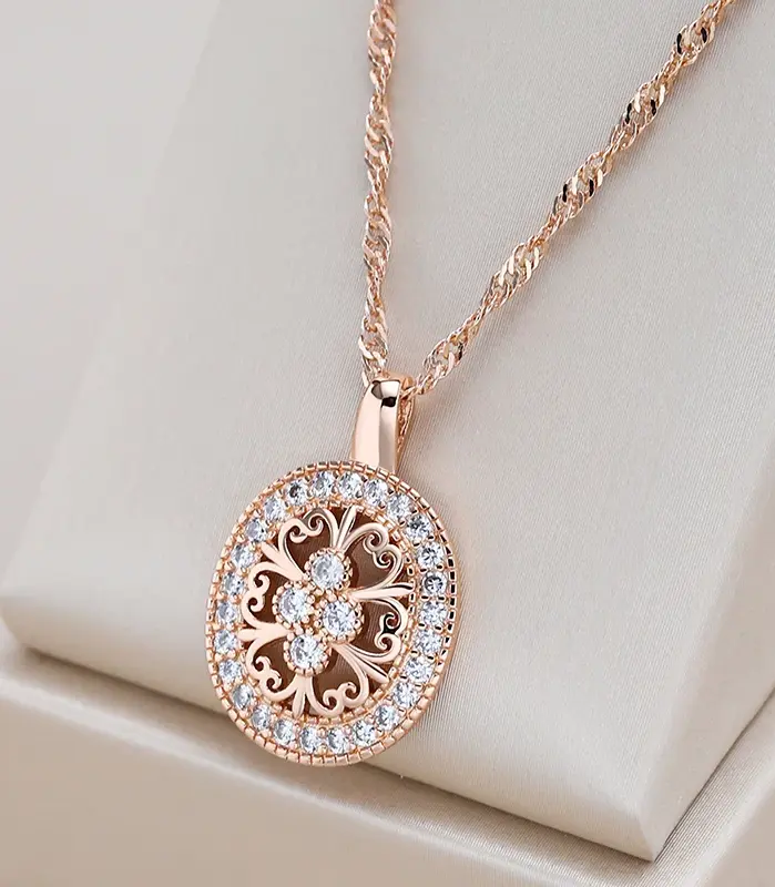 Kinel-collares con colgante de circón Natural Vintage clásico para mujer, colgante ovalado de Color oro rosa 585, joyería fina diaria 1