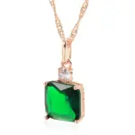 Kinel-collar con colgante de piedra verde cuadrado para mujer, Color oro rosa 585, accesorios de circón Natural, joyería fina diaria 6
