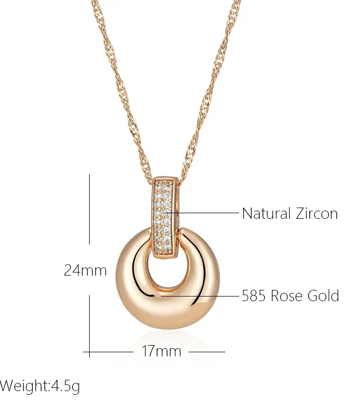 Kinel-collar con colgante redondo de geometría brillante para mujer, circonita Natural completa con Color oro rosa 585, joyería fina diaria 2