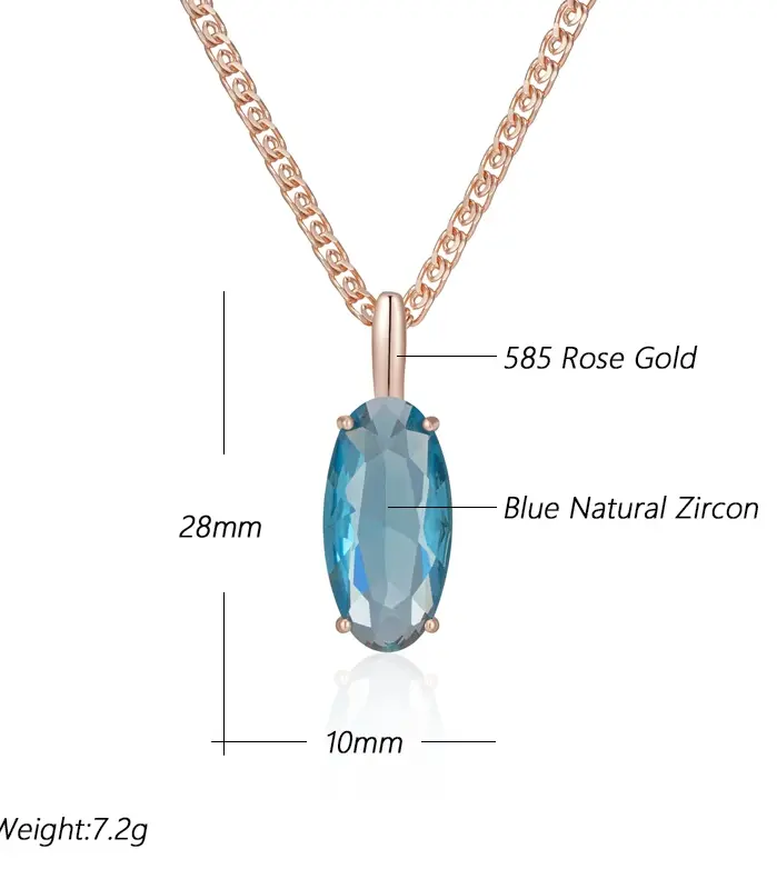 Kinel-collar con colgante ovalado grande para mujer, azul brillante, Color oro rosa 585, con circón Natural, joyería fina diaria de alta calidad 2