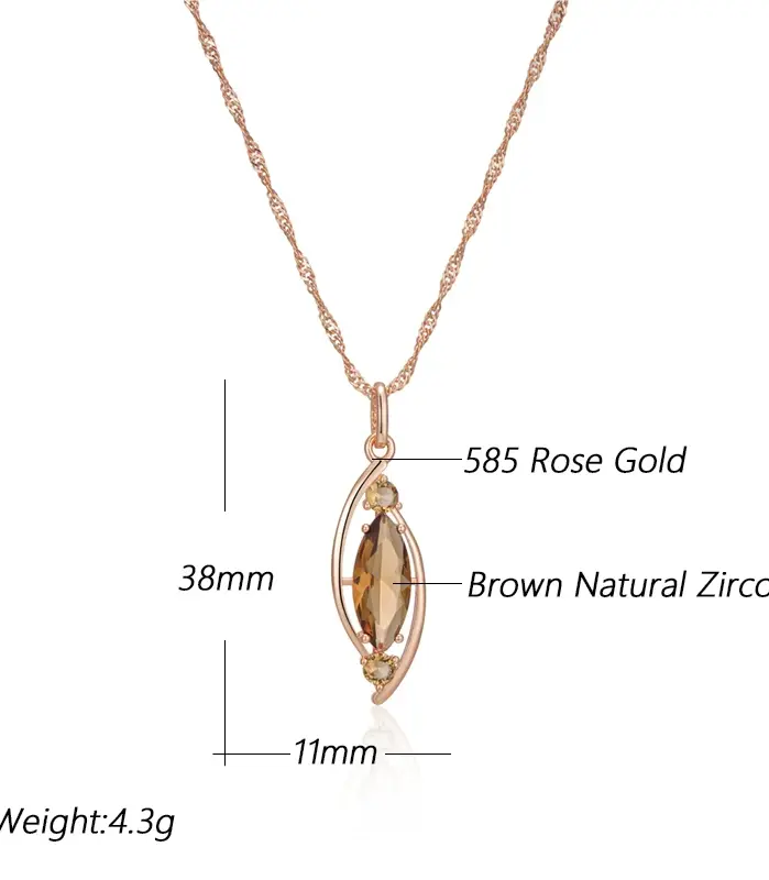 Kinel-collar con colgante de cristal marrón claro para mujer, Color oro rosa 585, con circón Natural, joyería fina diaria de alta calidad 2