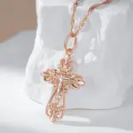 Kinel-collar con colgante de Cruz de la Iglesia Ortodoxa para hombre y mujer, joyería étnica fina diaria, Color oro rosa y plata 585 3