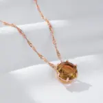 Kinel-collar con colgante de circón Natural para mujer, redondo, marrón claro, Simple, Color oro rosa 585, joyería diaria de alta calidad 5