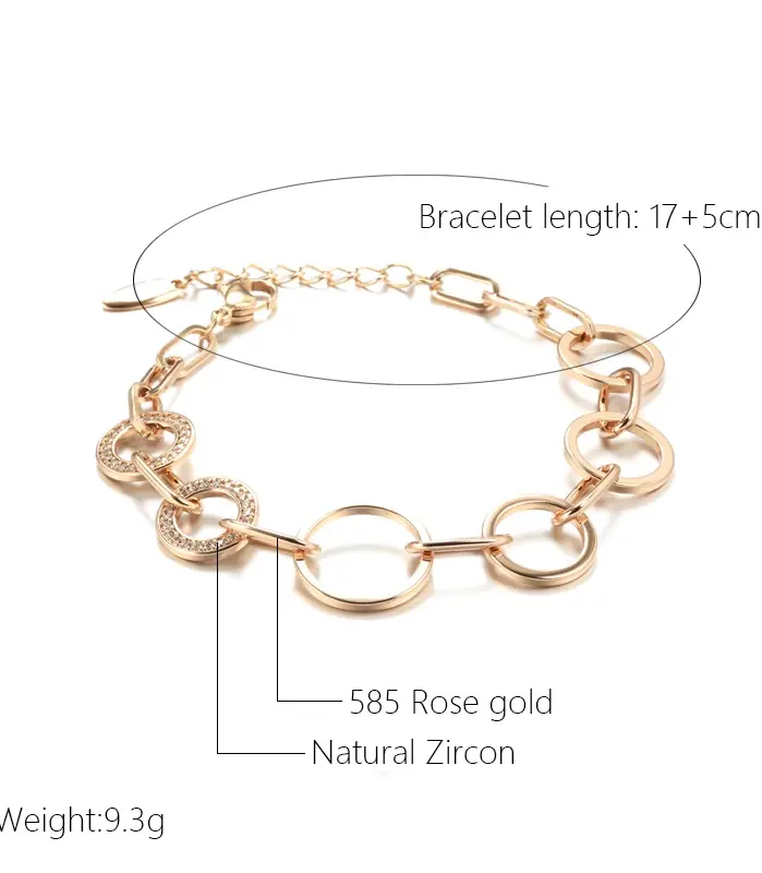 Kinel moda 585 oro rosa circón Natural círculos geométricos pulsera de eslabones mujeres finas modernas regalos de fiesta diarios joyería de boda 2