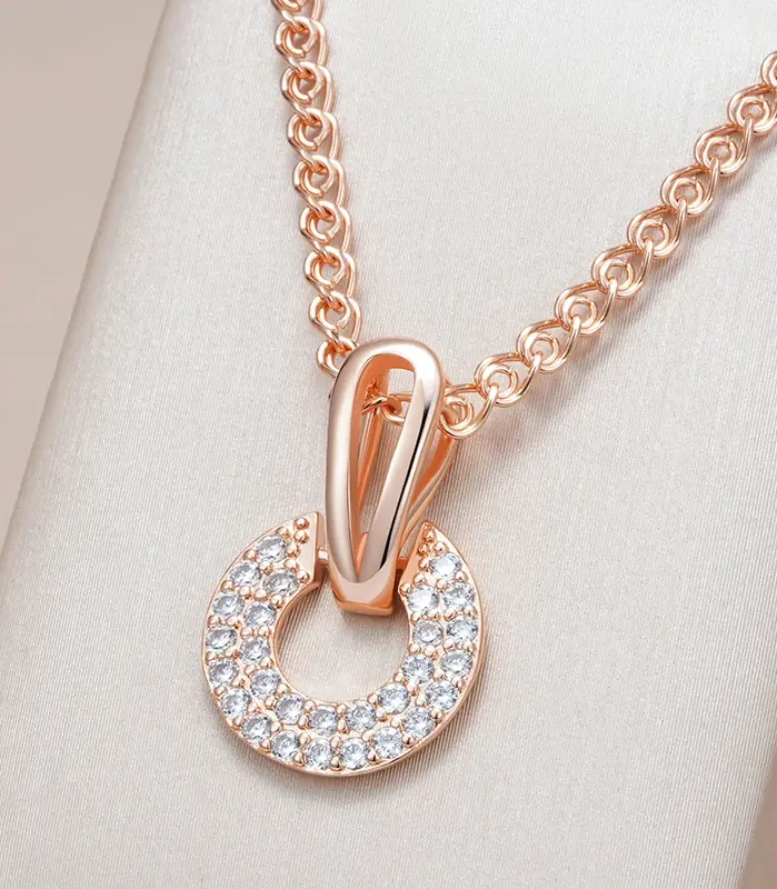 Kinel-collar con colgante de circonita Natural brillante para mujer, diseño único, Color oro rosa 585, regalo de joyería para boda y novia 1