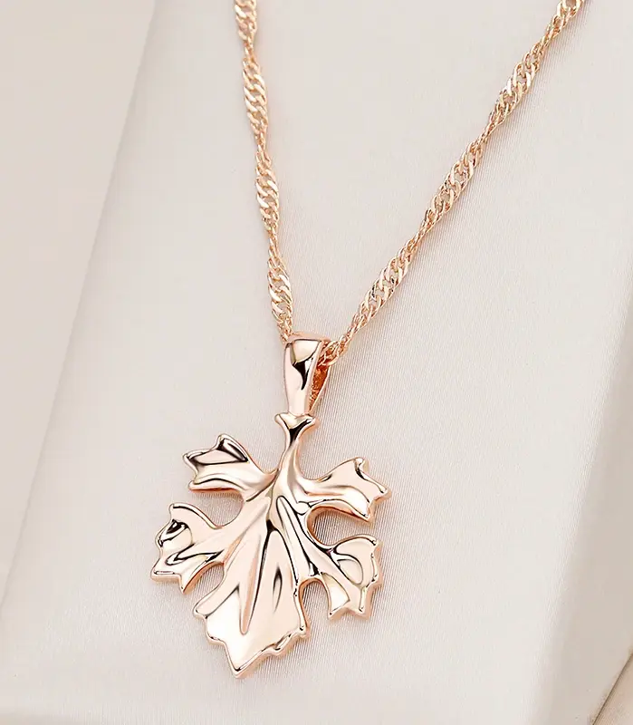 Kinel, nueva tendencia, collar con colgante de hoja para mujer, moda 585, Color oro rosa, joyería de Metal creativa, collar diario romántico único 1
