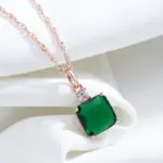Kinel-collar con colgante de piedra verde cuadrado para mujer, Color oro rosa 585, accesorios de circón Natural, joyería fina diaria 3