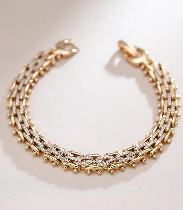 Kinel moda 585 pulsera de eslabones únicos de oro rosa para mujer pulseras finas de circón Natural de lujo para uso diario joyería de boda étnica 1