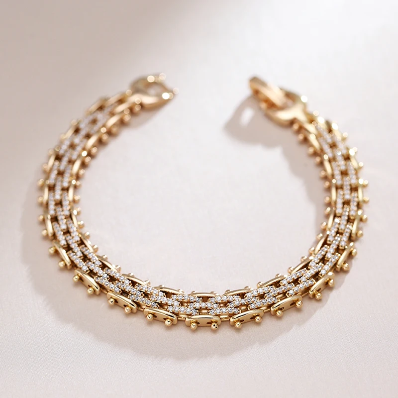 Kinel moda 585 pulsera de eslabones únicos de oro rosa para mujer pulseras finas de circón Natural de lujo para uso diario joyería de boda étnica 1 Kinel moda 585 pulsera de eslabones únicos de oro rosa para mujer pulseras finas de circón Natural de lujo para uso diario joyería de boda étnica 1