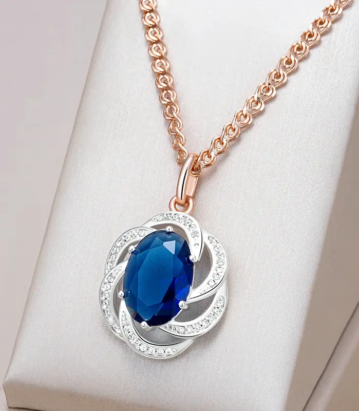 Kinel-collar con colgante de circón Natural azul brillante, mezcla de colores de oro rosa 585, joyería fina diaria de alta calidad para mujer 1