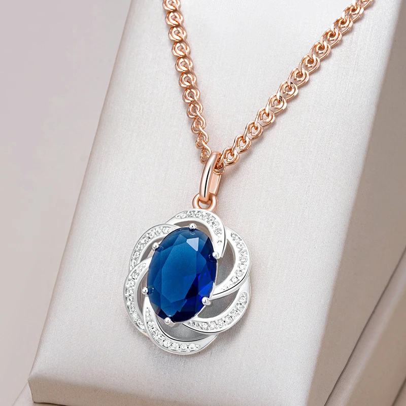 Kinel-collar con colgante de circón Natural azul brillante, mezcla de colores de oro rosa 585, joyería fina diaria de alta calidad para mujer 1 Kinel-collar con colgante de circón Natural azul brillante, mezcla de colores de oro rosa 585, joyería fina diaria de alta calidad para mujer 1