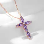 Kinel, collares con colgante de Cruz de Color oro rosa 585 inusuales para mujer, accesorios de circón Natural púrpura, joyería fina diaria 3