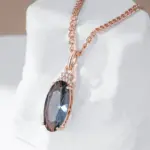 Kinel-collar con colgante ovalado grande para mujer, color gris intenso, tendencia 585, Color oro rosa con circón Natural, joyería fina diaria de alta calidad 3